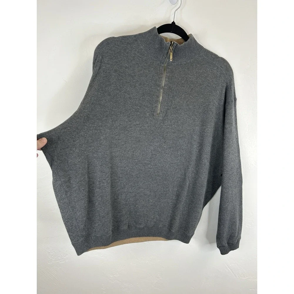 Quarter Zip Mock Neck Size XL Gray Sweater Pullover Cotton Preppy Casual Classic